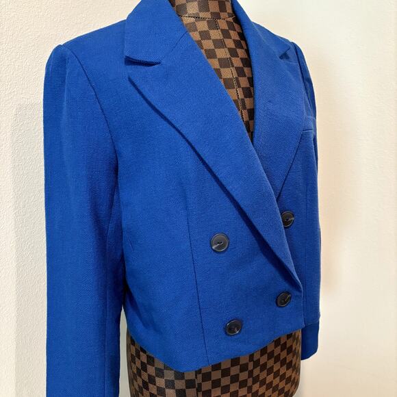 Maeve by Anthropologie Blue Blazer Jacket Large Short Double Breasted Mod Coat - Picture 12 of 12
